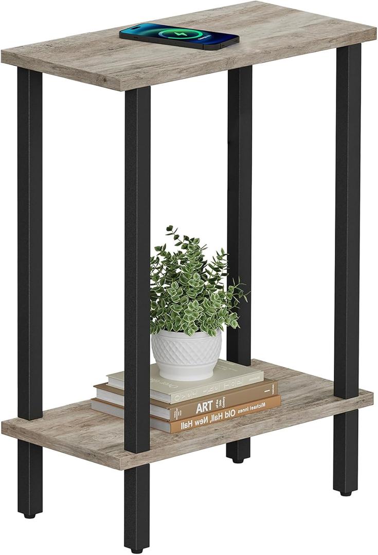TUTOTAK Small Side Table, Narrow End Table, Skinny Sofa Table, Slim Nightstand, Couch Table, Living Room, Bed Room, Greige TB01BG062 (2-Tier7.9"D x 15.8"W x 22.5"H)