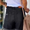 luvamia Women's Casual Ripped Denim Shorts High Rise Distressed Rolled Hem Jeans Shorts (Black, L)