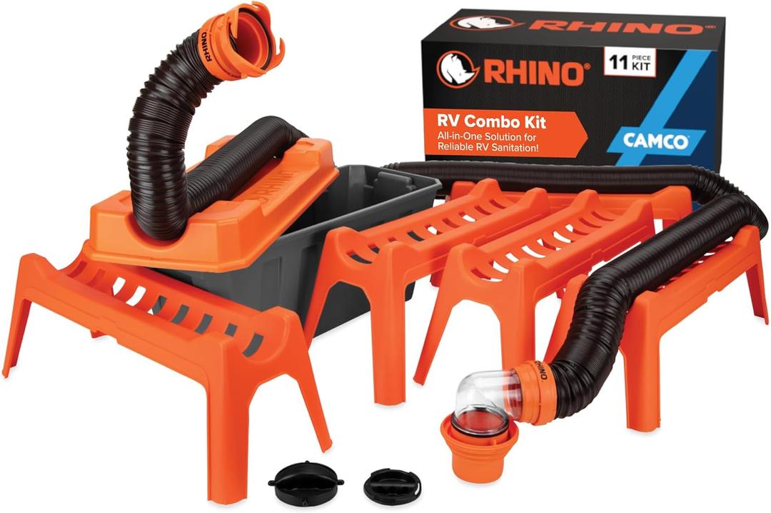 Camco Rhino Ultimate 20' RV Sewer Hose Kit  All-in-One Sewer Hose Solution  11-Piece Combo Kit Includes Storage Box for Nesting Support & Camper Organization (43075)