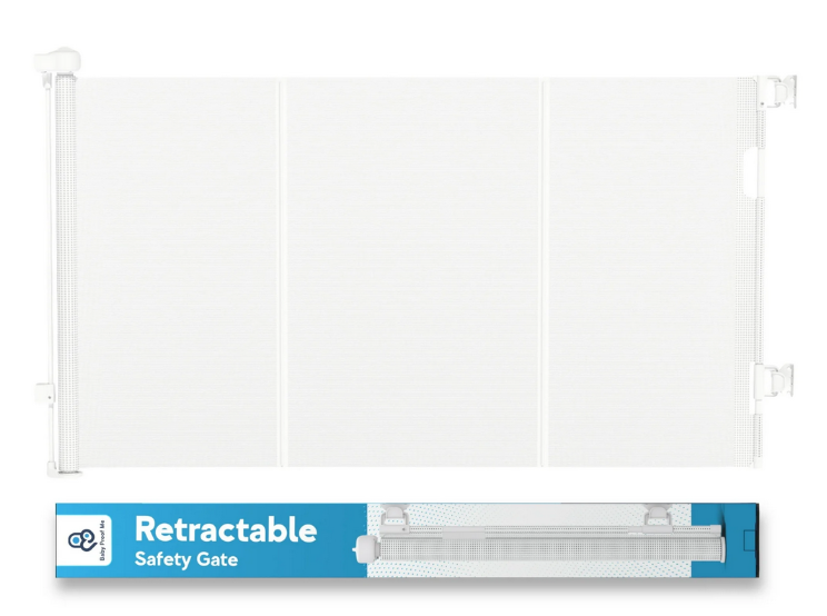 Baby Proof Me Retractable Safety Gate 34"x71" for Stairs & Doorways – Mesh Barrier for Pets & Home Use Indoor/Outdoor White