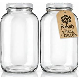 1 Gallon Glass Jar With Lid  2 Pack Large Glass Jar With Airtight Metal Lids - USDA Approved BPA-Free Dishwasher Safe, Wide Mouth Sun Tea Jar, Gallon Mason Jar for Storage, Fermenting, And Brewing