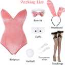 Drofe Bunny Costume Women Bunny Girl Senpai Cosplay Anime Role Costume Bodysuit Set (Pink, XL)