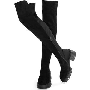 ErikenUrben Women Black Thigh High Boots Suede Over The Knee High Boots Platform Chunky Heel Stretch Boots Zip (40, Black)