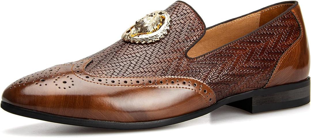 JITAI Men Loafers Men Fashion Loafers Wedding Shoes Loafers for Men Party Shoes, Brown/ 02, 9 US