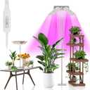KINGPLUS Grow Lights with Stand, Three Heads, Full Spectrum LED Grow Light for Indoor Plants, 360 Leds, 4 Dimmable Levels, Timer 4/8/12h, 1260inches Height Adjustable, 48w, Ideal for Desk Small Plant