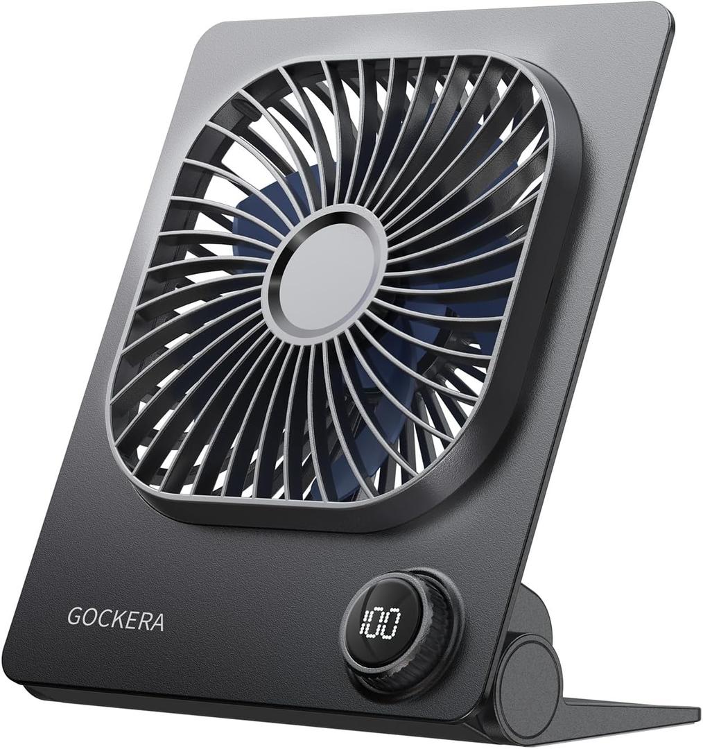 Desk Fan, 6.61''Ultra-thin 5000mAh Battery Powered Fan with Powerful Wind,100 Speeds Adjustable&Digital Display,Timer,Ultra-quiet Small Portable Fan for Bedroom,Office,Travel,Summer Essentials (Black)