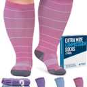 Doctor's Select 3 Pairs Plus Size Compression Socks Wide Calf - Up to 6XL | 20-30 mmHg Plus Size Wide Calf Socks | Blue, Pink, Purple (Stripes) (5X-Large)