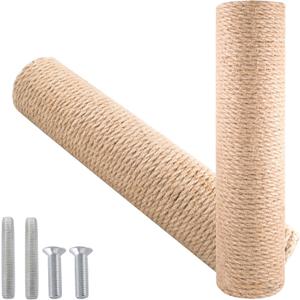12 Inch Cat Scratching Post Replacement with M8 Screw Durable Cat Tree Scratch Post Refill Jute Rope for Cat Scratcher Climbing Perch Indoor Tower Furniture Scratching Tree Wall, Sisal, 2pcs (Brown)
