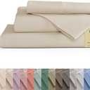 CGK Linens 100% Cotton Percale Sheets King Size, Ivory, Deep Pocket, 4 Pieces Set - 1 Flat, 1 Deep Pocket Fitted Sheet and 2 Pillowcases, Crisp Cool and Strong Bed Linen