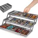 3 Tier Drawer Organizer - Expandable Junk Drawer Organizers Smart Office Supply Organizer, Folding Drawer Storage Multi-level Desk Organizer for Makeup,Jewelry,Cosmetics,Kitchen Storage (1 Row 3 Tier) (Grey)