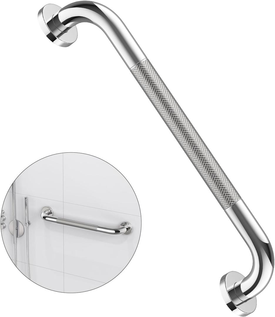 16 Inch Anti Slip Shower Grab Bar Handle, ZUEXT Chrome Finish Stainless Steel Bathroom Grab Bar, Knurled Bathroom Balance Bar,Safety Hand Rail Support,Handicap Elderly Injury Senior Assist Bath Handle