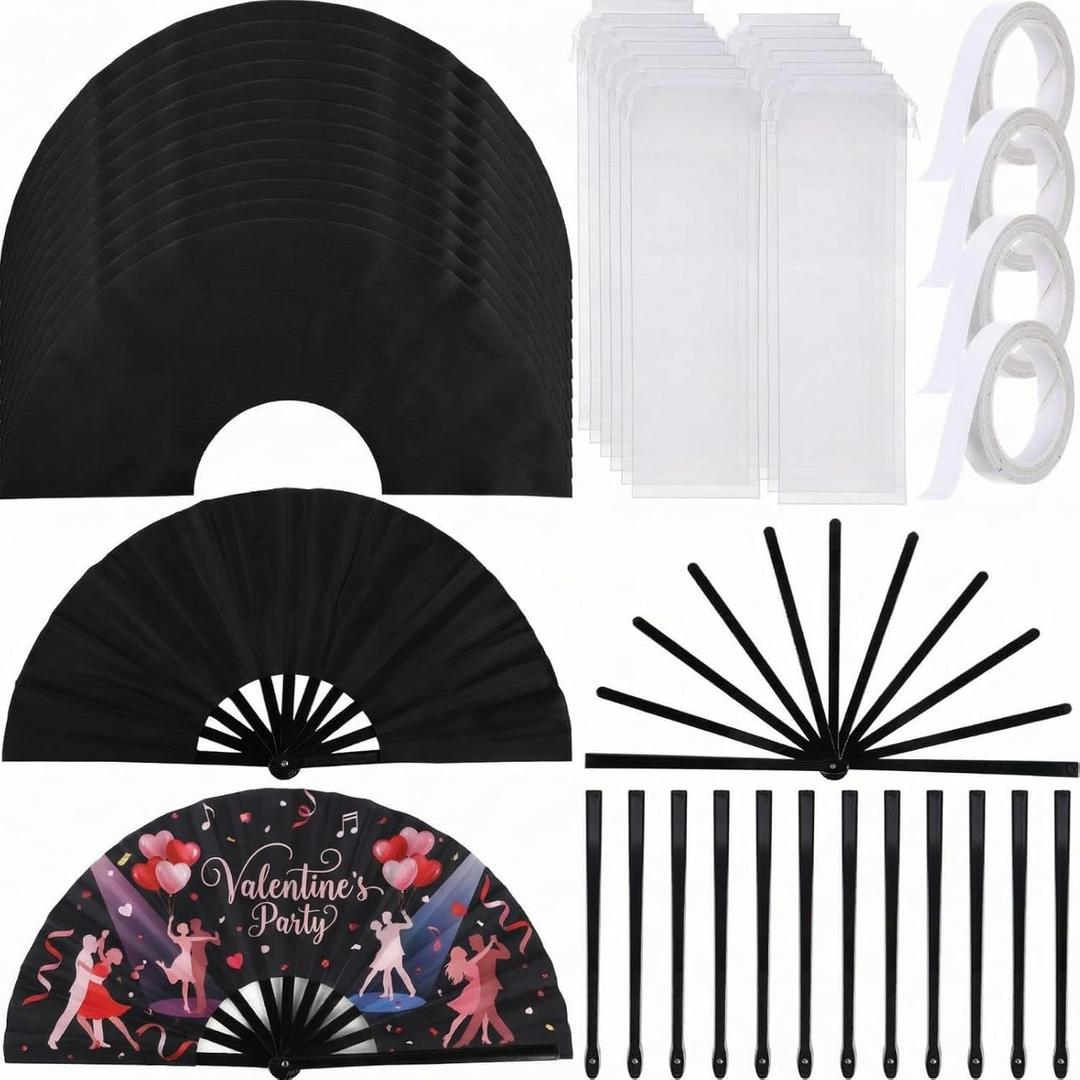 Novabright 40 Pcs Sublimation Hand Fan Blanks Bulk 13 Black Plastic Handle DIY and Craft Clack Folding Fan Large Clack Handheld for Line Dancing Wedding Party Decoration