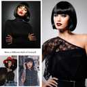 Black Bob Wig with Bangs Short Straight Bob Wigs for Women Heat Resistant Synthetic Bangs Wig for Daily Party Cosplay Use(12 Inch)