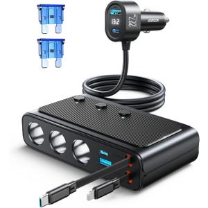 JOYROOM 9 in 1 Cigarette Lighter Splitter, 227W Dual Retractable Car Charger - 45W/24V(36W/12V) USB C Fast Charger for iPhone 17/Samsung, Independent Switches Cigarette Lighter Adapter for Car Devices