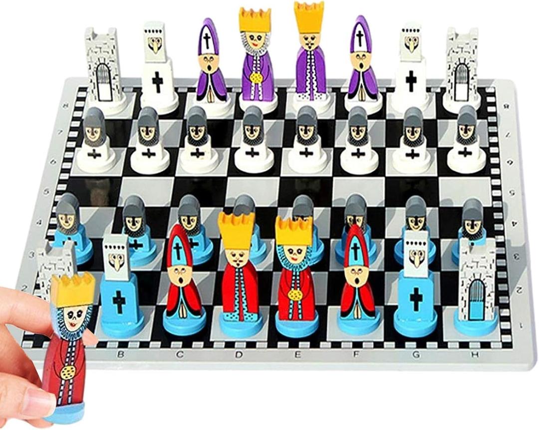 Cartoon Chess Set for Kids: JORMONY 11.8" Pink Chess Board Themed Chess Kids Chess Sets for Beginners No Stress Chess Wooden Board Games Educational Toy Boys Girls for Family School