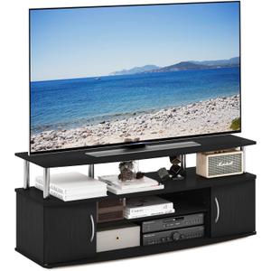 Furinno JAYA Large Entertainment Stand for TV Up to 55 Inch, Americano/Chrome, 55 Inch Stainless Steel Pole