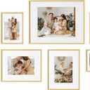 eletecpro Aluminum Gallery Wall Frame Set of 7, Including 1Pc 11x14, 2Pcs 8x10, 4Pcs 5x7 Photo Frames for Wall or Tabletop Display, Multiple Sizes Picture Frames Collage Wall Decor, Gold