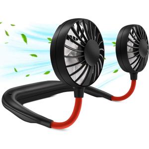 RJVW Portable Neck Fan, Hand Free Personal Hanging Neck Sports Fan USB Rechargeable (3 Speed Adjustable) Wearable Cooling Head Fan,360 Degree Free Rotation for Traveling, Sports, Office, Reading