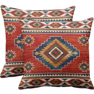 Britimes Throw Pillow Covers, Aztec Kilim Home Art Decor, 18 x 18 Inches Set of 2 Cushion Couch Sofa Cases, Abstract Oil Painting Pillowcases for Bedroom, Living Room, Geometric Tribal Decorative (Ethnic Tribal 5)