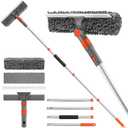 Ordenado 62" Window Squeegee Cleaning Kit, 2 in 1 Window Cleaner Tool with Extension Pole, Rotatable High Windows Washing Kit for Home & Outdoor, Detachable Washer Tool Squeegee for Shower Glass, Car (Orange)