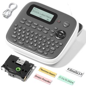 Label Maker Machine with Tapes, Label Makers, Label Maker Waterproof-Labels, Labeler Machine with-Tape 12mm 0.47 Laminated White, D210s Inkless Portable Labeling Machine for Home School Office (Grey)