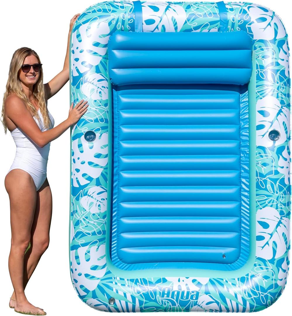 Aqua Inflatable Tanning Pool Lounger, Premium Pool Float with Cupholders and Removeable Pillow for Relaxation and Fun