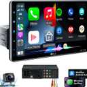 PLZ 10.1" Wireless Single Din Car Radio Stereo with Apple Carplay Android Auto Touch Screen, Car Play Audio Receivers Headunit, Bluetooth 5.3, Backup Camera, 240W, 2 Subwoofers, Navigation, FM/AM, SWC