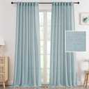H.VERSAILTEX Linen Curtains 96 Inch Length 2 Panels Set, Thick Window Drapes Semi Sheer Light Filtering Rod Pocket Back Tab, Pinch Pleated Treatments Neutral Farmhouse Living Room, 52x96-Cloud Blue