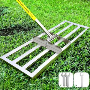 Lawn Leveling Rake, Lawn Leveler Rake with Adjustable Stainless Steel Handle, Lawn Level Tool for Soil with Handle for Yard, Garden, Golf Leveling, 6.5FT- 30 x 10 inch