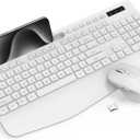 Wireless Keyboard and Mouse Combo - Full-Sized Ergonomic Keyboard with Wrist Rest, Phone Holder, Sleep Mode, Silent 2.4GHz Cordless Keyboard Mouse Combo for Computer, Laptop, PC, Mac, Windows,White (1 PACK)