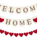 Pre-Strung Welcome Home Burlap Banner, Assembled Welcome Sign for Boho Rustic Welcome Decorations, Housewarming, Homecoming, Military Return Party Decorations