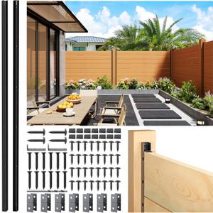 4pack 4FT (H: 45.5) Matel Backyard Privacy Fence Panels Post Black, Install Fence Panels Post for Wood Slats Outdoor