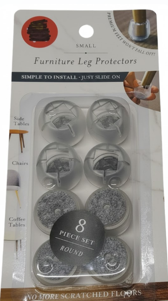 8pc Small Round Chair Leg Protector Grey 2 set