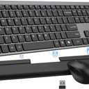 Wireless Keyboard and Mouse Combo, Full Size Silent Ultra Thin Keyboard with Magnetic Wrist Rest, Optical Mouse, 2.4G Lag-Free Cordless Mice Keyboard Set for Computer, Mac, Laptop, PC, Windows (Gray Black)