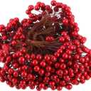 BBTO Artificial Holly Berries on Wire Stems, 250 Stems with 500 Pieces 8 mm Fake Berries for Tree Decorations Wreath Craft Use Wedding Party Favor (Dark Red)