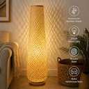 MIXL-Farmhouse Style Bamboo Floor Lamp,Large Wicker Indoor Floor Light,Boho Standing Light Plug in,Modern Minimalist Standing Lamp for Living Room Bedroom