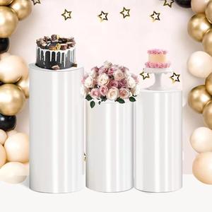 Cylinder Pedestal Stand PVC White Display Plinth Pedestal Stand Portable Sturdy Cylinder Stands cilindros para Fiestas redondos for Party Wedding Birthday Decor Cupcakes Floral Arrangement-3 PCS