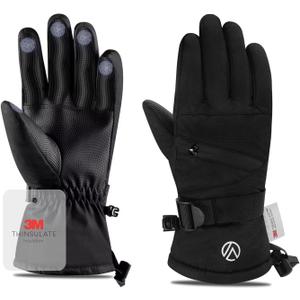 Snow Gloves, Waterproof Warm Ski Gloves Thermal for Winter, Fit Both Men & Women, Gift for Parent Child (M(Fit Kids 12-15 Years and Women Size M), Black)