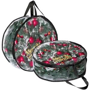 2Pcs Christmas Wreath Storage Container, Clear PVC Bag for 24-Inch Wreaths, Waterproof Dustproof for Garland & Christmas Decorations (Black)