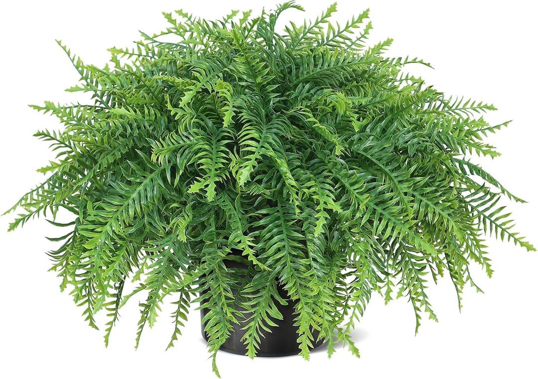 21" Artificial Ferns Plants Topiary for Front Porch Decoration,Fake Boston Fern Potted Plants Faux Greenery Bush UV Resistant for Outdoor Indoor Door Garden Farmhouse Home Decor (Green)