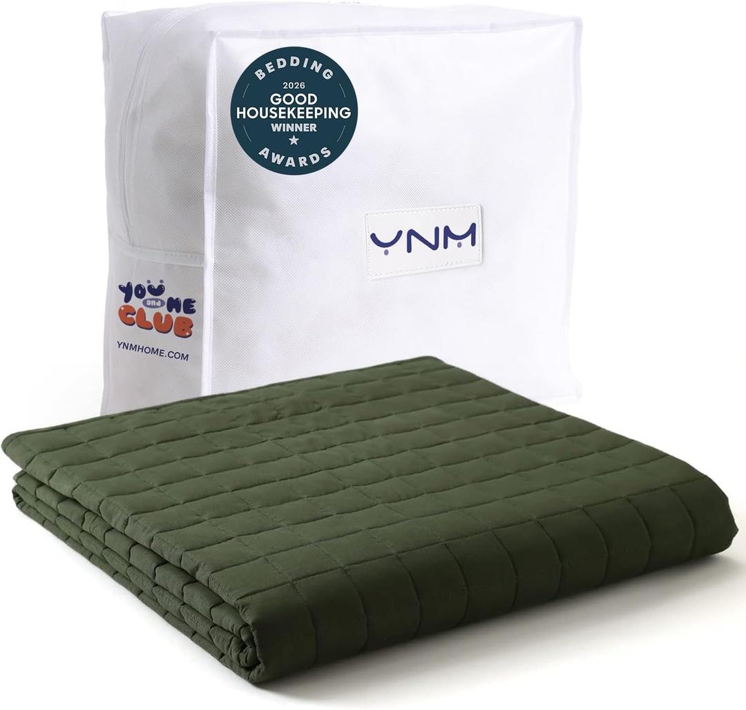 YnM Exclusive 40 lbs Weighted Blanket, Extra Heavy Cotton Bed Blanket for Two Persons, Ideal for Queen or King Bed (88x104 Inches, 40 Pounds, Army Green)