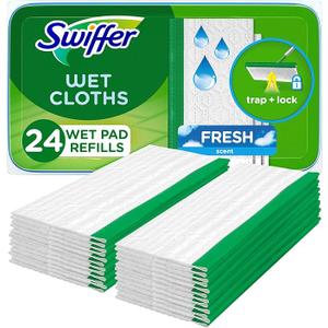 Swiffer Sweep + Mop, Wet Pads Refill, Floor Cleaner for Dirt, Dust, Hair, Cleaning Cloths for Mopping Home, Bathroom, Kitchen, All Purpose MultiSurface Floor Wipes, Fresh, 24ct
