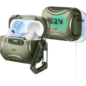 ESR for AirPods Pro 2 Case (2023/2022/2019, 2nd/1st Gen), Compatible with AirPods Pro 2nd Generation (USB-C/Lightning Cable), Effortless MagSafe, Drop-Proof Lock, Easy Open, Cyber Series,Army Green