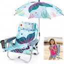Yalikop Kids Beach Chair with 4 Positions Seaside Beach Chair with Umbrella Kids Folding Camping Seating for Boy Girls Children Sand Camping Travel Outdoor Summer Supply(Mermaid Theme)