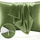 BEDELITE Satin Pillowcase with Zipper 2 Pack, Cedar Green Pillow Cases Standard Size, Super Soft and Cooling Similar to Silk Pillow Cases, Gift for Women Men(20x26 Inches)