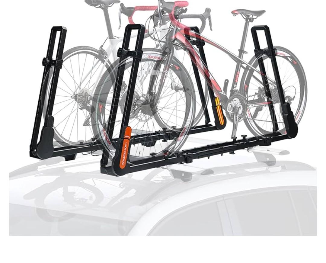 TOOENJOY Rooftop Bike Rack for Car SUV, Upright Roof Mount Bicycle Rack with 2 Arms for Movable Crossbar, 2 Bike Carrier