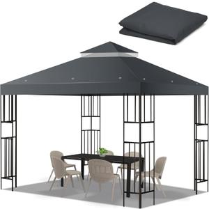 10x10 FT Gazebo Replacement Top, Canopy Replacement Cover Double Tiered for Outdoor BBQ Roof Cover Grill Shelter (Dark Gray)