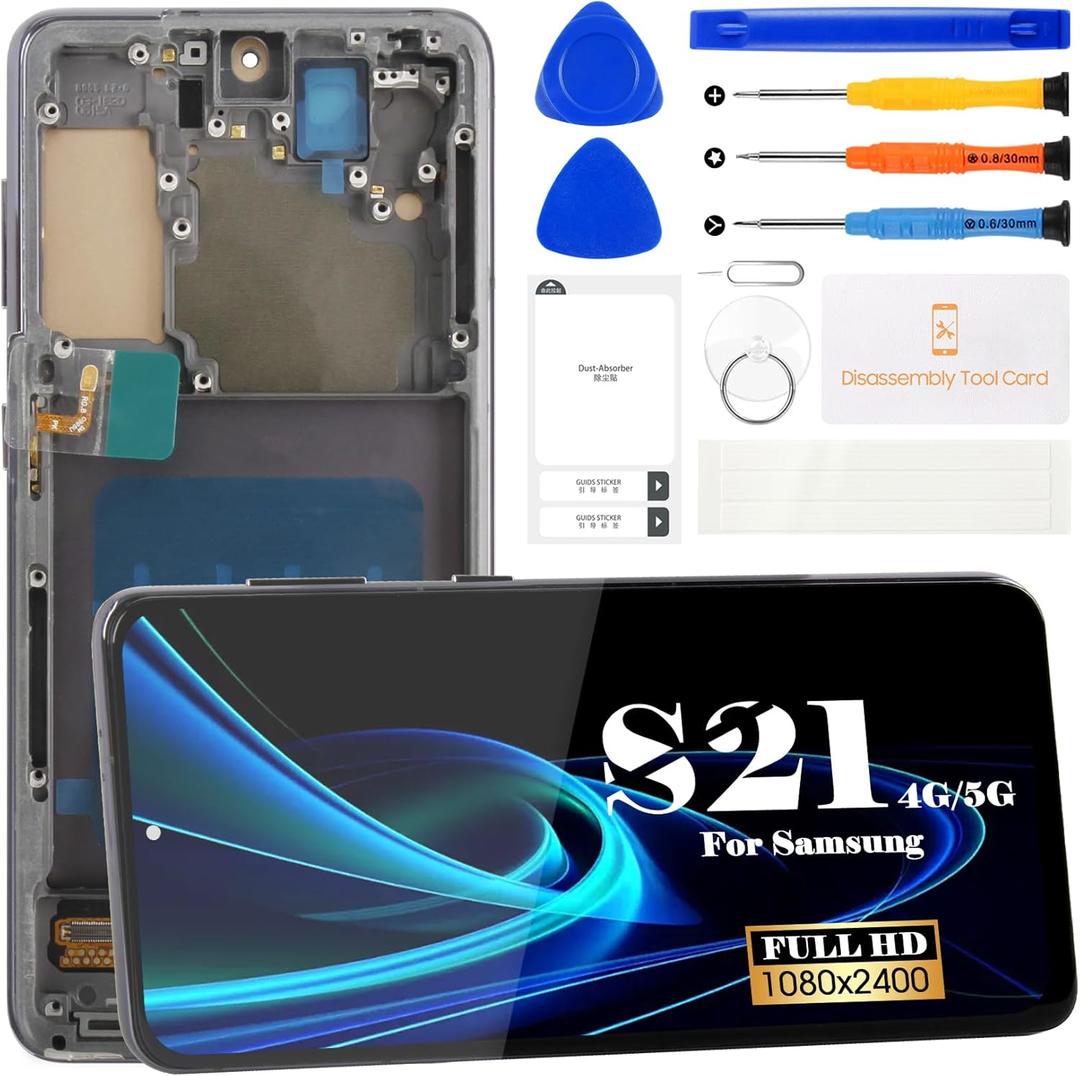 TFT For Samsung Galaxy S21 5G LCD Screen Replacement For Samsung Galaxy S21 4G SM-G991B SM-G991U SM-G991N Display Touch Digitizer Assembly SM-G9910 Repair Parts Kits With Frame(No Fingerprint) (Black)