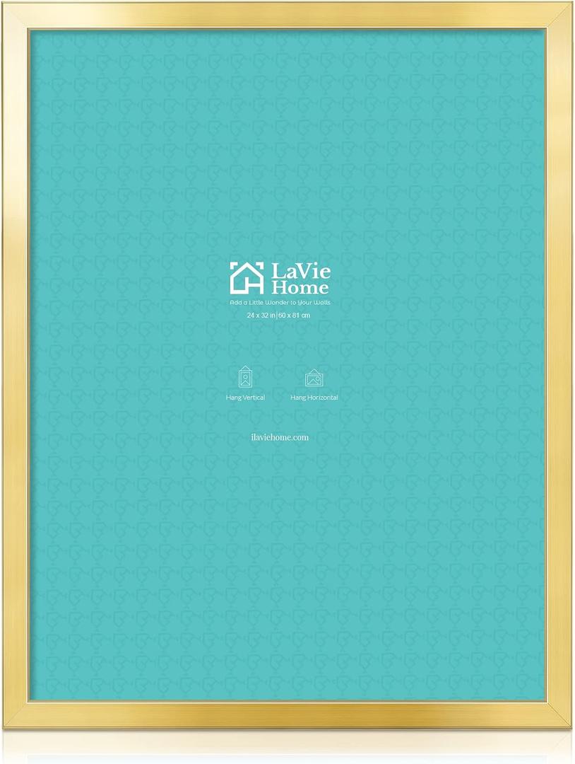 LaVie Home 24 x 32 Picture Frame, Large Poster Frame with High Definition Plexiglass, Horizontal or Vertical Wall Gallery Poster Frames Suitable for Photos, Artworks, Posters,Puzzle, Gold 1pc