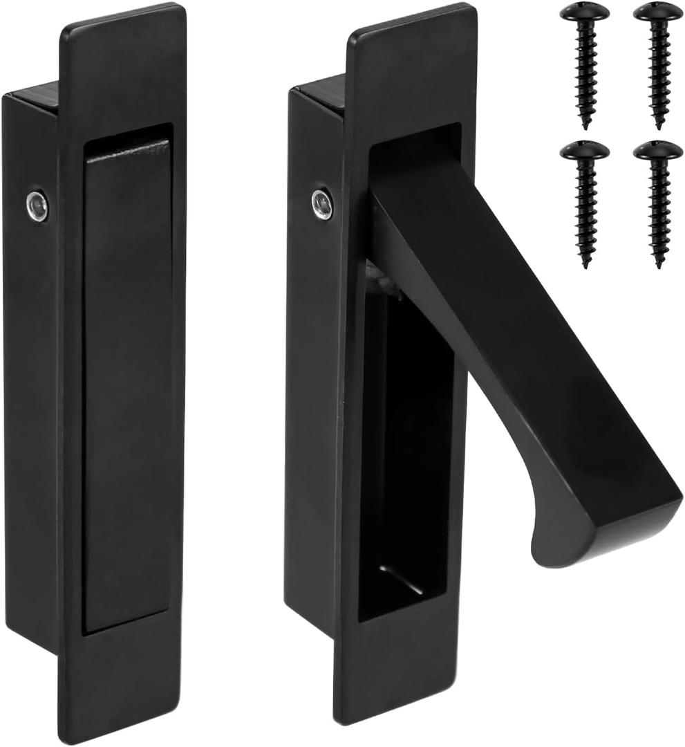 2 pcs Pocket Door Edge Pull, 304 Stainless Steel Pocket Door Handle Hidden Door Hardware for Pocket Sliding Doors Bathroom Closet Hallway Laundry (Black)